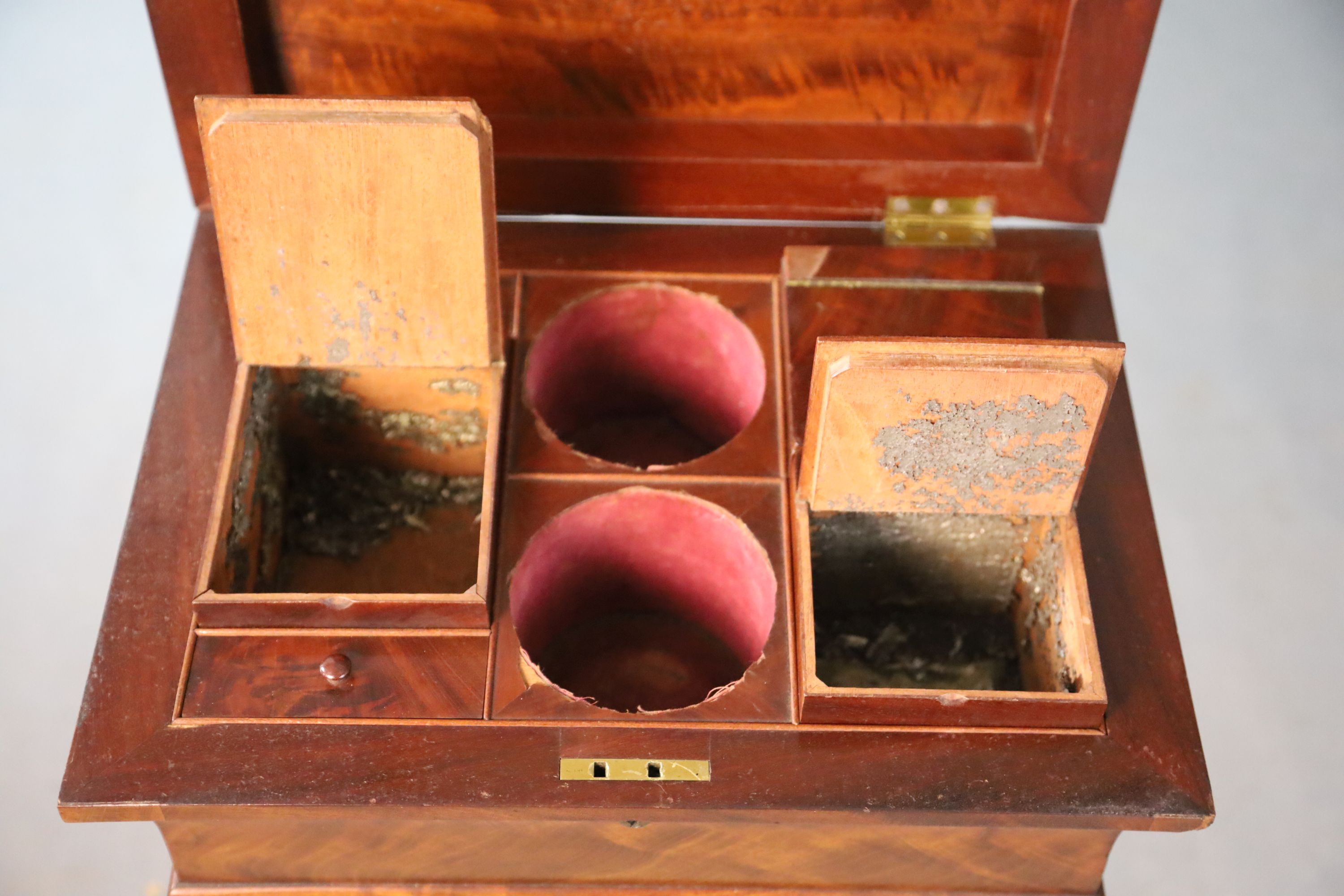 An early Victorian mahogany teapoy, W.43cm D.33cm H.76cm